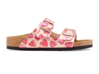 Birkenstock Arizona Kids sandal i lyserød med hjerteprint