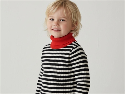 FUB rullekravebluse ecru/dark navy i merinould