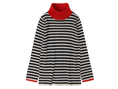 Rullekravebluse i ecru og mørkeblå striber fra FUB i merinould