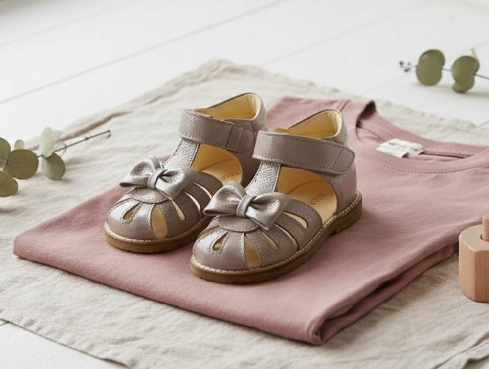 Angulus Dusty Almond Sandal Med Lak Og Sløjfe - Str. 22