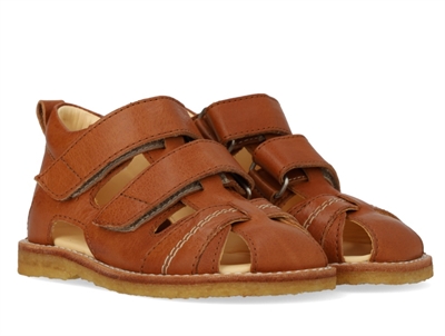 Angulus begynder sandal cognac med velcro og kontraststikninger