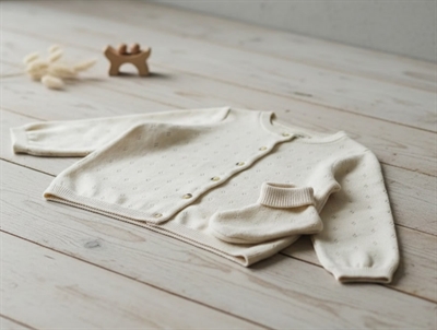 Wheat sandshell pointelle hulmønster cardigan Maia