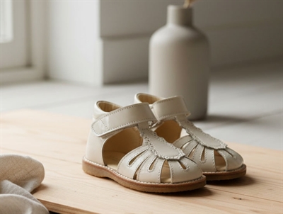 Angulus begynder sandal i råhvid med broderi anglaise og velcro