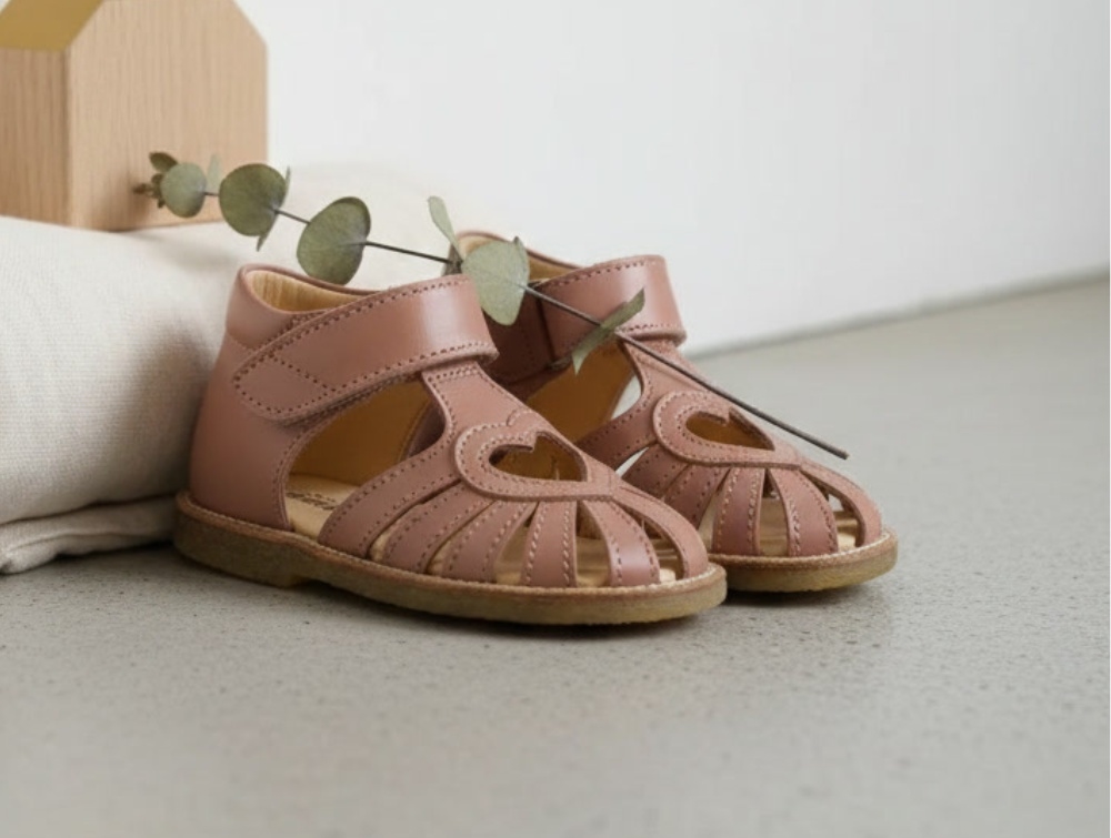 Angulus Mørk Peach Sandal Med Hjerte - Str. 25