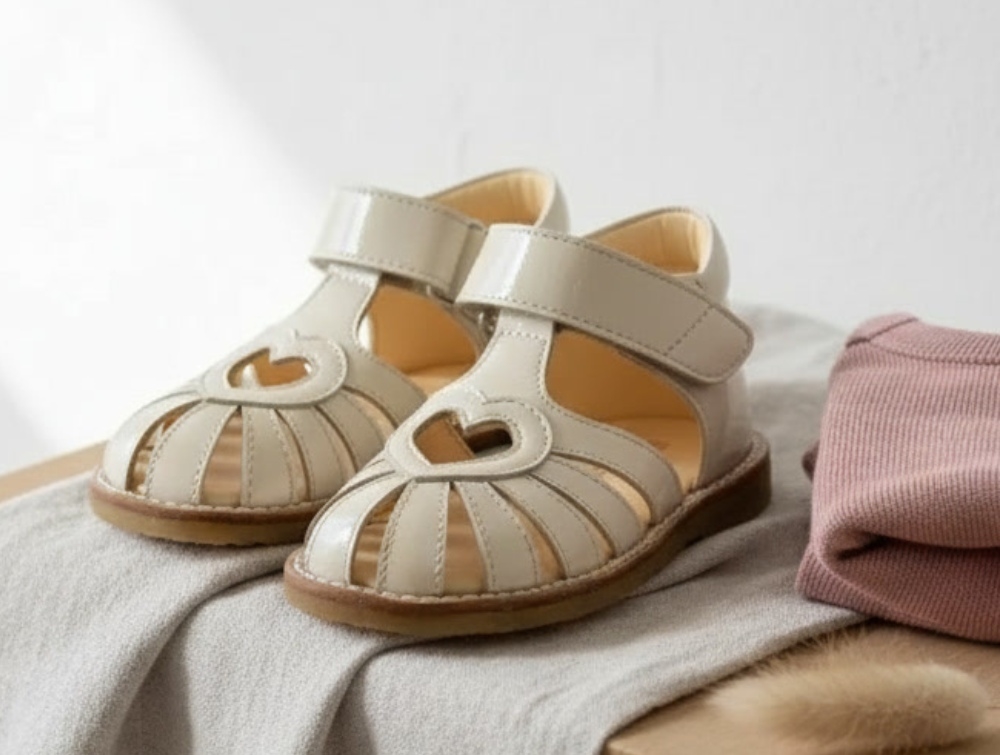 Angulus Sandal Buttermilk Med Lak Og Hjerte - Str. 25