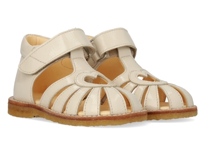 Angulus sandal råhvid med velcro og hjerte detalje