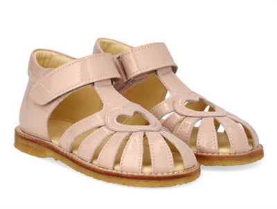 Angulus sandal rosebud med velcro og hjerte detalje