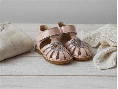 Angulus sandal rosa med glitterhjerte og velcro