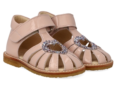 Angulus sandal rosa med glitterhjerte og velcro