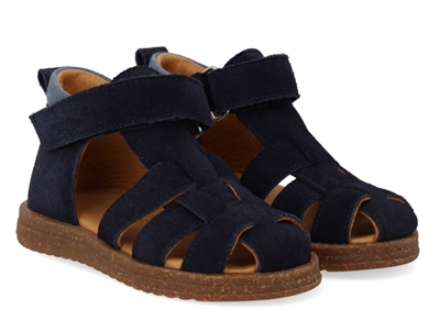 Angulus begynder sandal i navy ruskind med velcro og lukket tå