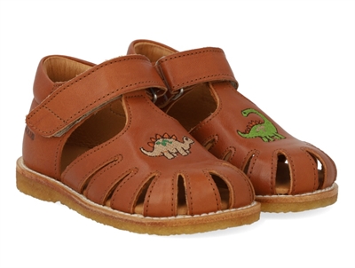 Angulus begynder sandal i cognac med dinobroderi og velcro