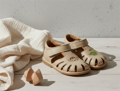 Angulus sandal sand med velcro og dinobroderi
