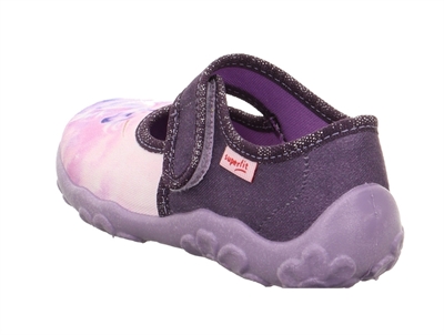 Superfit BONNY hjemmesko lilla tekstil med enhjørningemotiv skrå bagfra