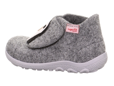 Superfit HAPPY OCTI hjemmesko grå uldfilt med pingvinmotiv fra siden