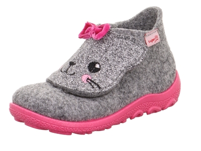 Superfit hjemmesko grå med kat og glimmer set fra siden