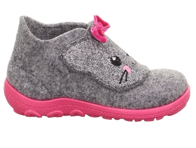 Superfit hjemmesko grå med kat og glimmer set fra siden