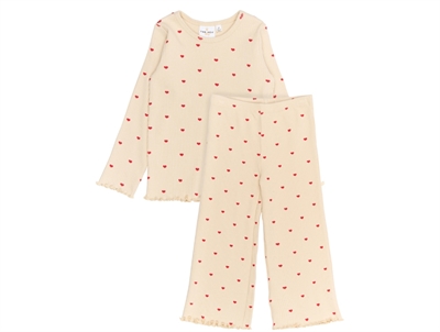 THE NEW siblings natsæt i gardenia aop med røde hjerter  -sæt set forfra