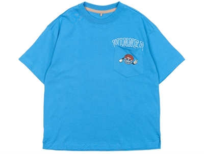 THE NEW blå t-shirt med winner print foran og brystlomme
