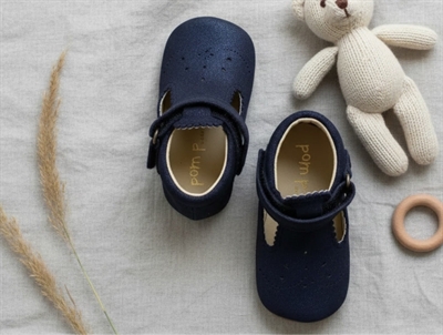 Pom Pom ballerinahjemmesko blue glitter ruskind