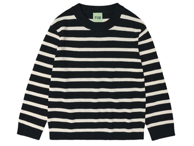 Langærmet tee i dark navy og ecru striber fra FUB i merinould