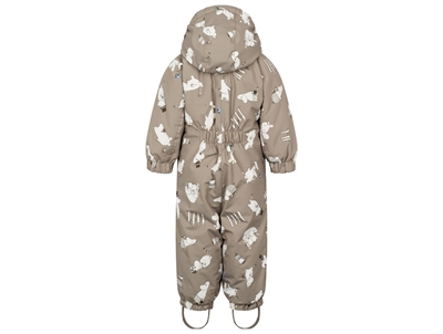 MarMar flyverdragt moomin print beige med hætte set bagfra