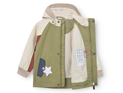 Mini A Ture Matwally overgangsjakke i boa green color block med fleecefor