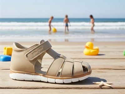 Pom Pom sandal latte med velcro