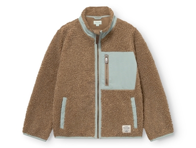 Mini A Ture teddyfleecejakke i otter brown med kontrastdetaljer