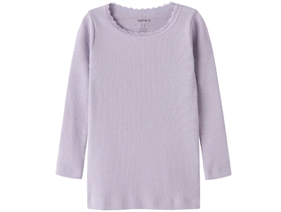 Name It bluse lavender gray med blondekant