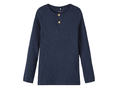 name it ribbluse dark sapphire med knapper forfra