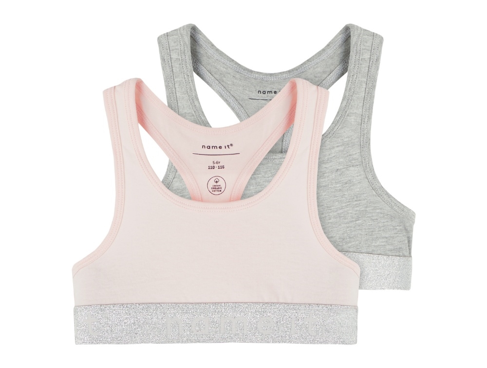 Name It Barely Pink/grey Melange Glitter Short Tank Top (2-pak) - Str.    7-8y 122/128cm