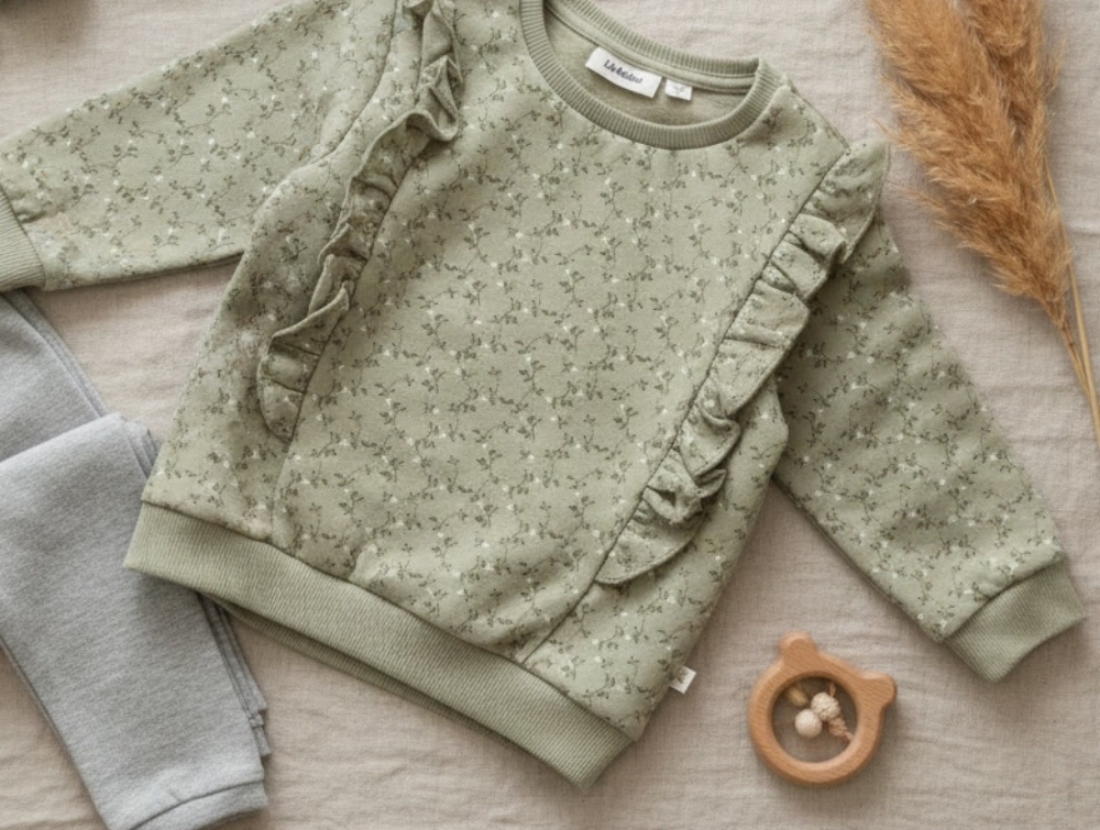 Lil Atelier Moss Gray Sweatshirt Blomster - Str. 6y 116cm