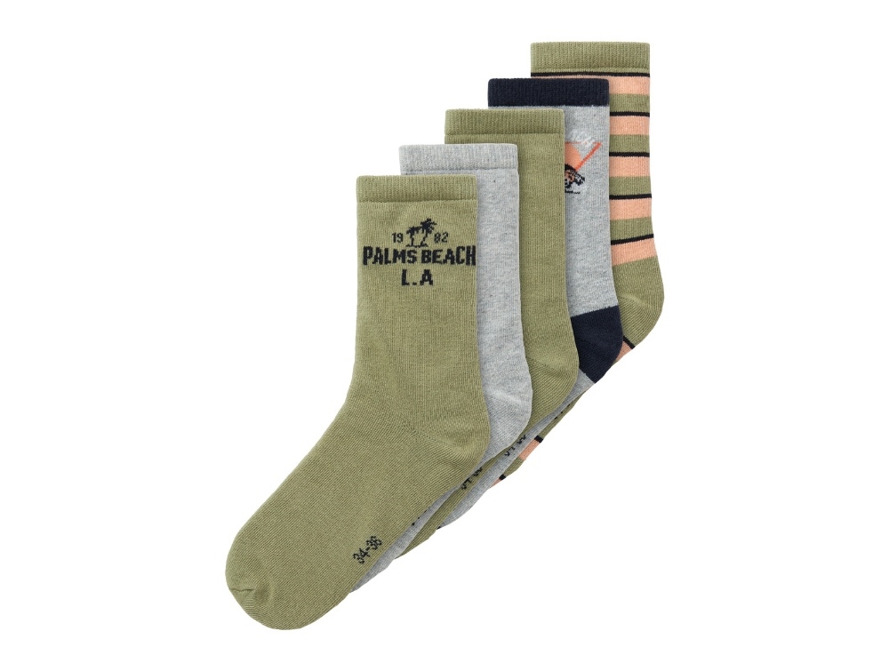 Name It Light Grey Melange Mix Strømper (5-pak) - Str. 31/33