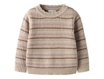 Name It striktrøje i beige nuance peyote med striber