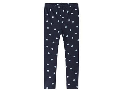 Detaljebillede af mørkeblå Name It MINI leggings med glimmerprint