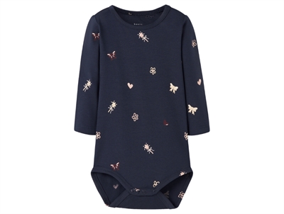 name it baby body i mørkeblå navy blazer med blomster og hjerteprint