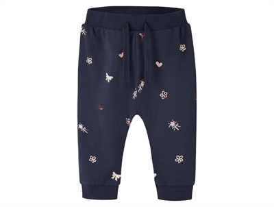 name it baby bukser navy blazer med blomster og hjerteprint