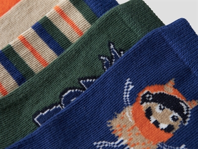 name it mini strømper i blå blueprint 5-pak med monster og striber