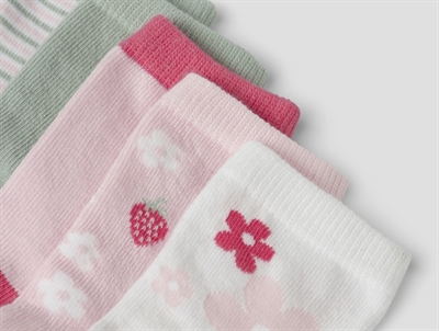 5-pak Name It strømper med motiver i pink, grøn og hvid