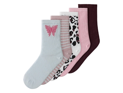 Name It strømper i hvid og rosa med mønster 5 pak