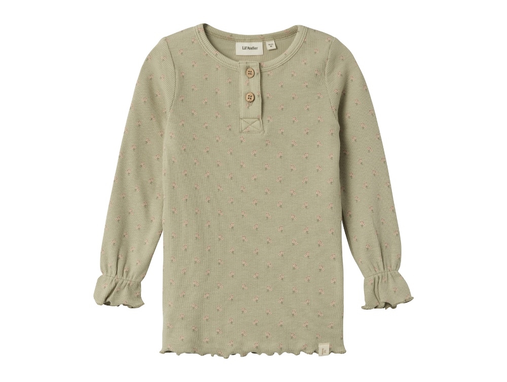 Lil Atelier Moss Gray Blomstret Top - Str. 3y 98cm