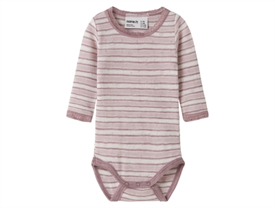 Name It body i snow white med rosa striber og lange ærmer