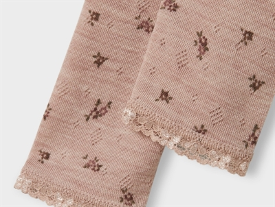 Name It leggings i shadow gray merinould med blomsterprint og hulmønster detalje