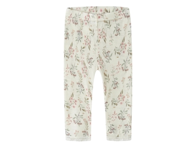 Name It leggings i snow white med blomsterprint og blondekant