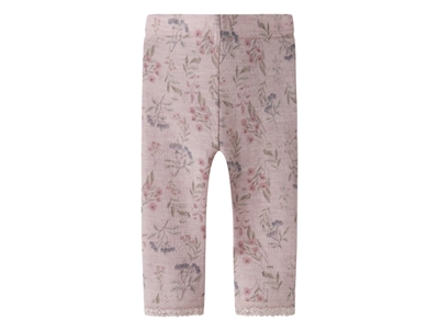 Name It leggings i violet ice med blomsterprint og blondekant