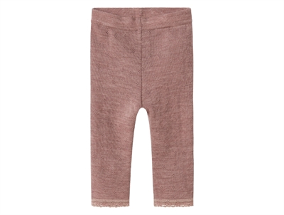 Name It leggings i antler støvet violet nuance i merinould med hulmønster set forfra