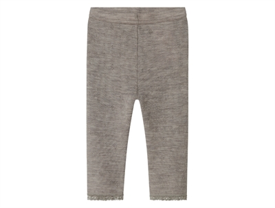 Name It leggings i grå nuance satellite i merinould med hulmønster set forfra