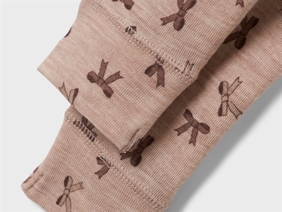 Name It leggings i shadow gray merinould med sløjfeprint detalje af print