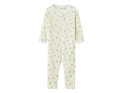 Name It uld natdragt i snow white med hulmønster og blomsterprint