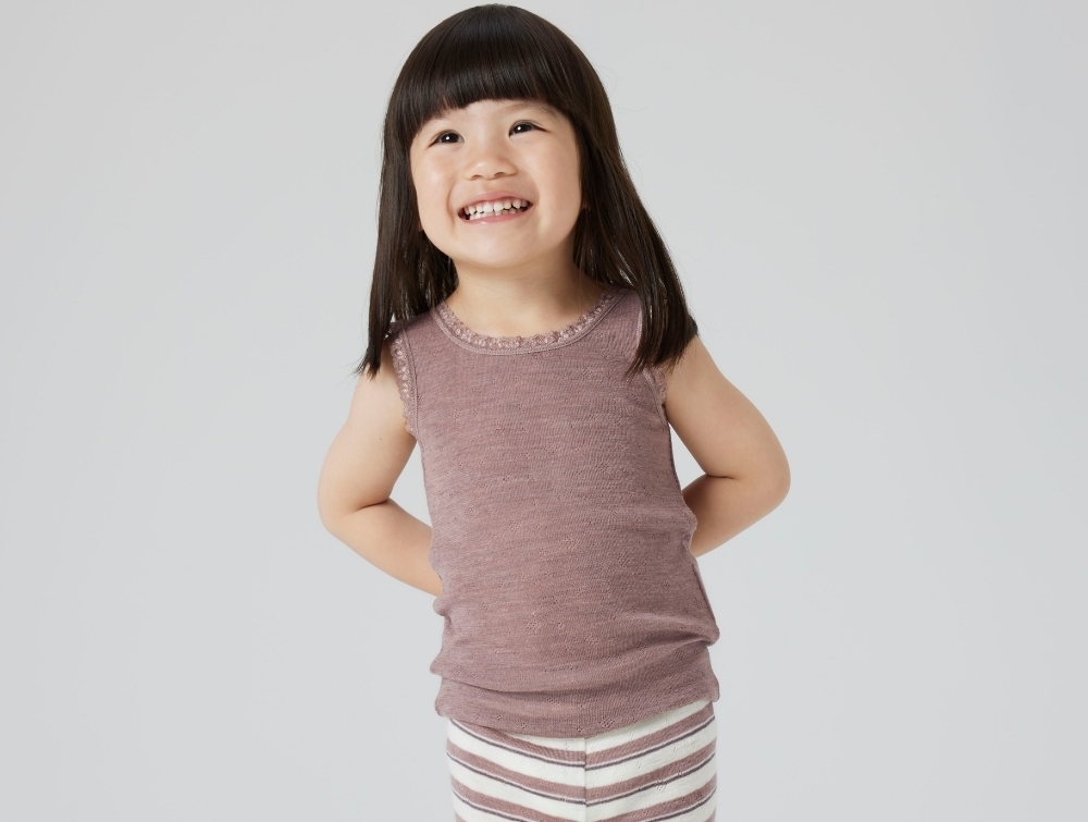 Name It Undertrøje Antler i Merinould Med Hulmønster Og Blondekant - Str. 2y 92cm